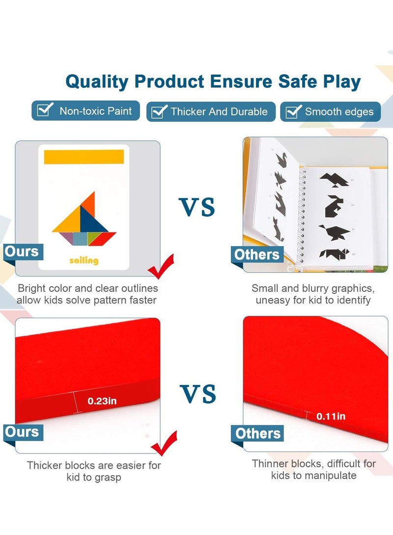 DURKU Early Development Tangram Pattern Puzzles Set, Classic Educational Montessori Tangram Toys, 60 Design Cards with 120 Pattern Jigsaw Puzzle - Image 5