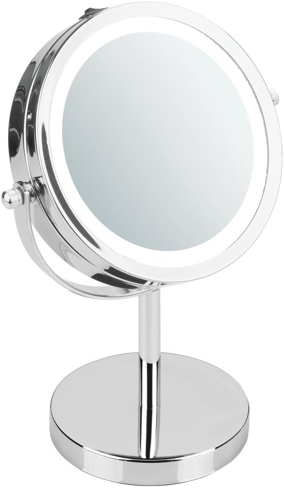 InterDesign iDesign Lighted Free Standing Vanity Makeup Mirror for Bathroom Countertops - Chrome, 10" Inch