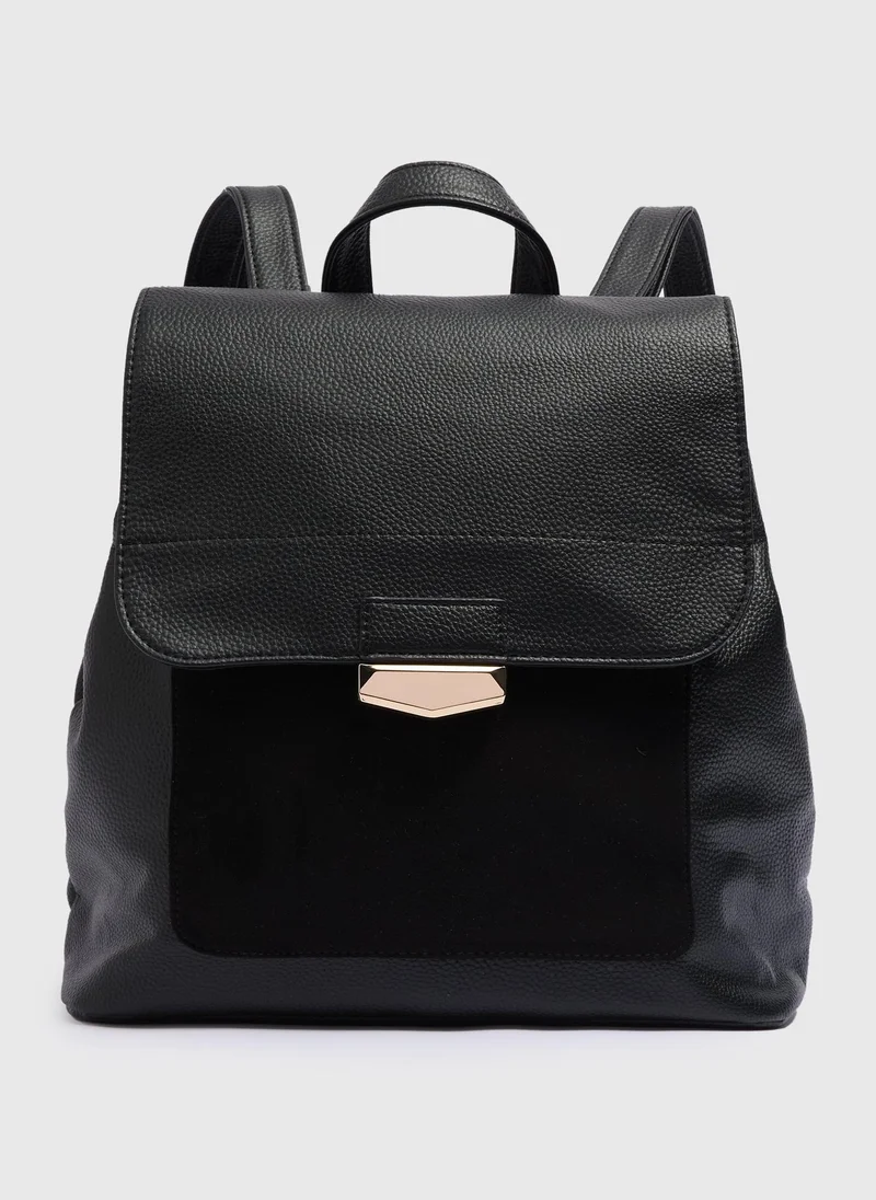 Black Faux Leather Backpack