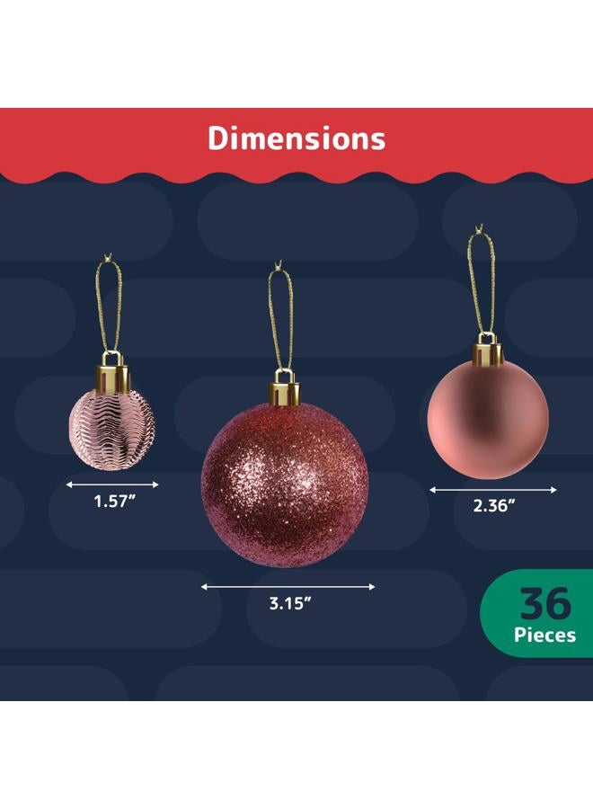 PREXTEX Christmas Balls for Christmas Tree Decorations (Champagne) | 36 pcs Xmas Tree Shatterproof Ornaments with Hanging Loop for Holiday, Wreath, and Party Decorations (Combo of 6 Styles in 3 Sizes) - Image 3