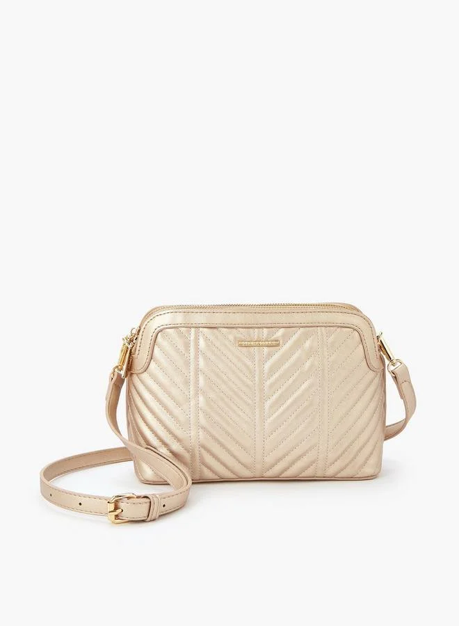 Flora Bella By Shoexpress Quilted Crossbody Bag with Detachable Strap and Zip Closure