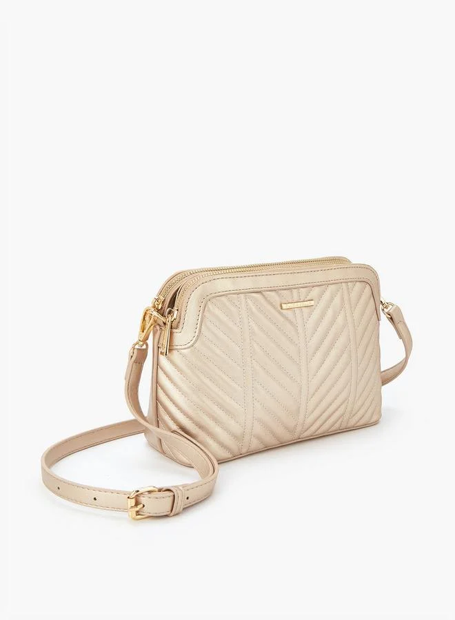 Flora Bella By Shoexpress Quilted Crossbody Bag with Detachable Strap and Zip Closure