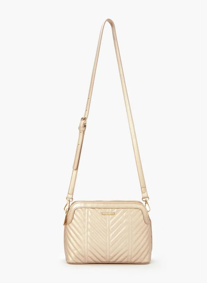 Flora Bella By Shoexpress Quilted Crossbody Bag with Detachable Strap and Zip Closure