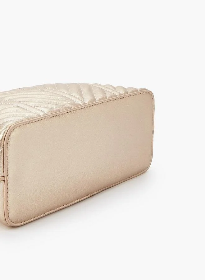 Flora Bella By Shoexpress Quilted Crossbody Bag with Detachable Strap and Zip Closure