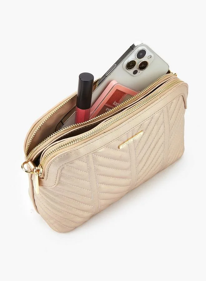 Flora Bella By Shoexpress Quilted Crossbody Bag with Detachable Strap and Zip Closure