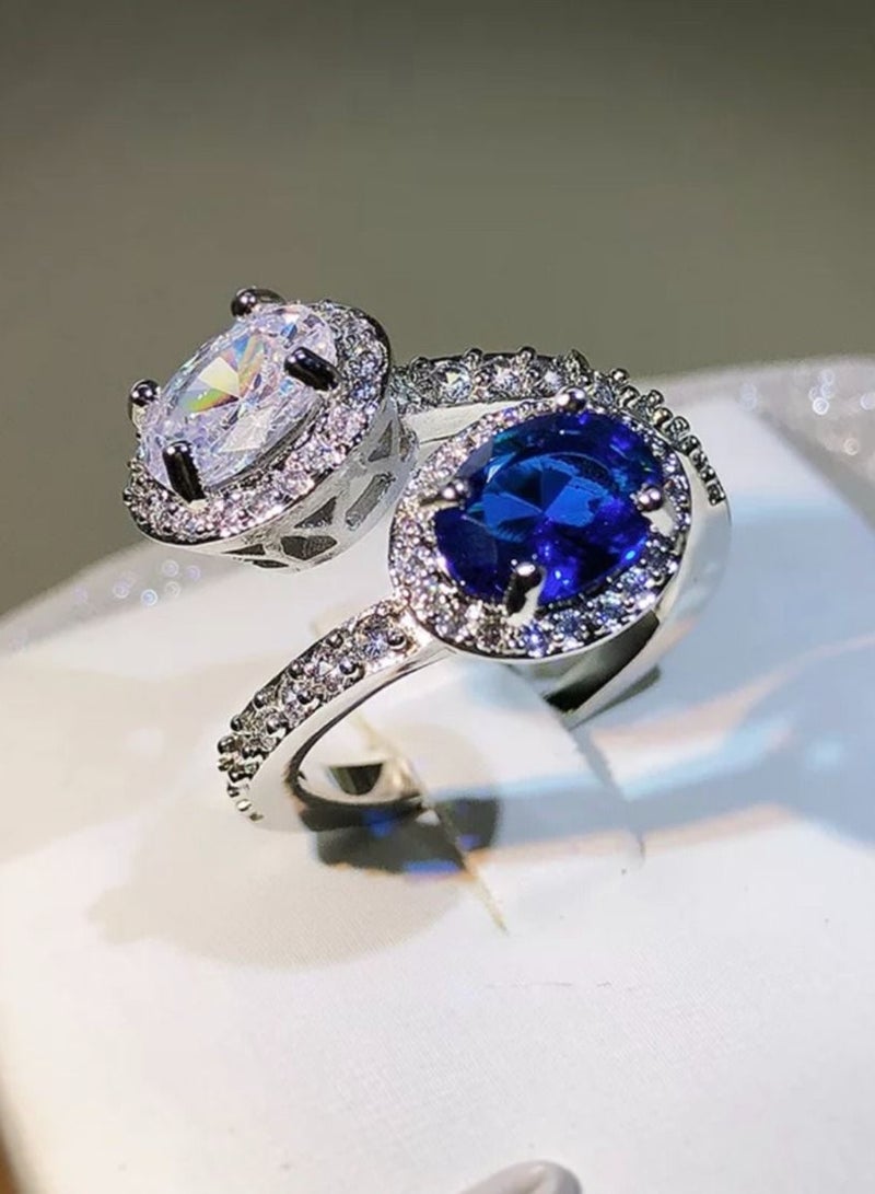 استراتيجية خاتم من الفضة الإسترليني عيار 925 مرصع بحجر الزركون المرصع بالياقوت الصناعي - Image 2