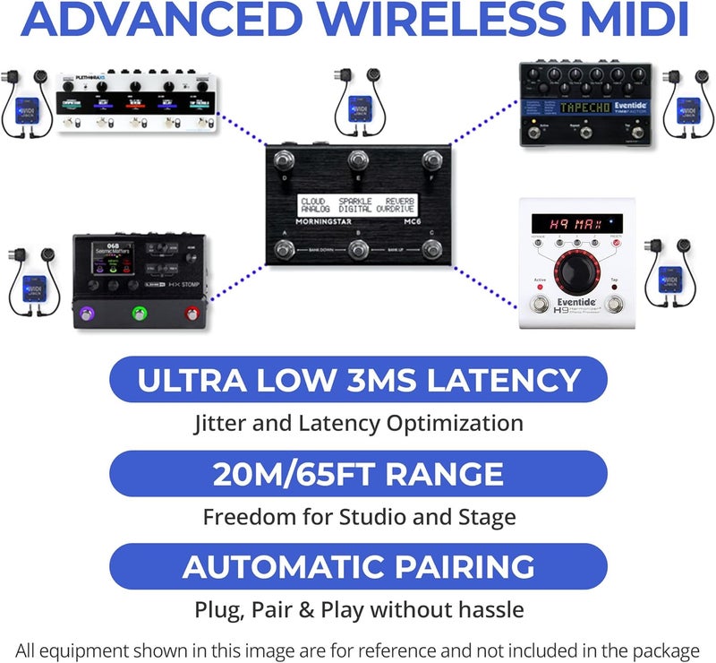 سي إم إي CME WIDI Jack - واجهة MIDI بلوتوث لأجهزة TRS/DIN MIDI - تعمل بالطاقة عبر MIDI Out أو USB-C - زمن انتقال فائق الانخفاض 3 مللي ثانية لاسلكي MIDI لأجهزة السينثيسايزر، EWI، كي تار، دواسة البيانو�� البيانو الرقمي - Image 3