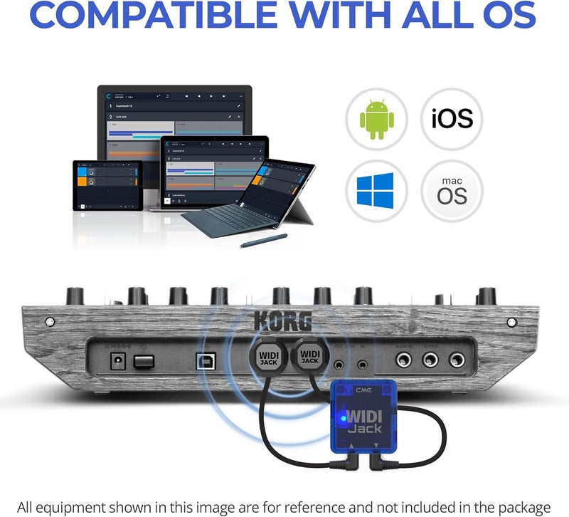 سي إم إي CME WIDI Jack - واجهة MIDI بلوتوث لأجهزة TRS/DIN MIDI - تعمل بالطاقة عبر MIDI Out أو USB-C - زمن انتقال فائق الانخفاض 3 مللي ثانية لاسلكي MIDI لأجهزة السينثيسايزر، EWI، كي تار، دواسة البيانو�� البيانو الرقمي - Image 4