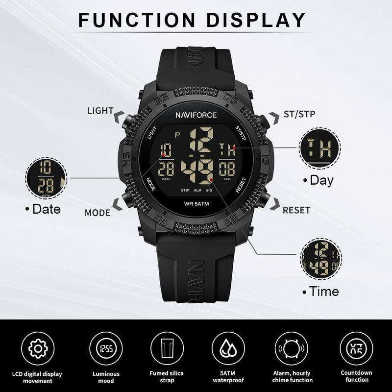NAVIFORCE Men Sports Waterproof Digital Watch with Stopwatch and Alarm - Image 4