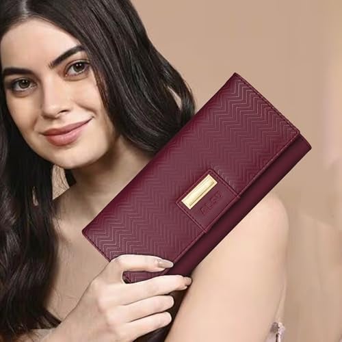 ALSU Women's Maroon Wallet Hand Purse Clutch Vegan Leather | Embossed Design | Phone Pocket | 4 Card Pocket (nur-002mar) - Image 2