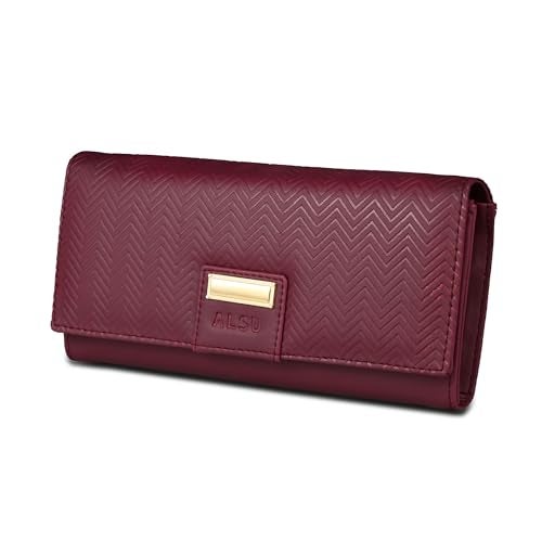 ALSU Women's Maroon Wallet Hand Purse Clutch Vegan Leather | Embossed Design | Phone Pocket | 4 Card Pocket (nur-002mar) - Image 1
