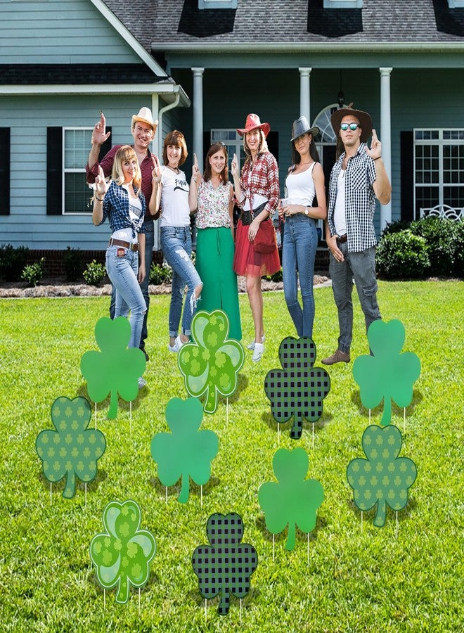 PhyLence 10 Pieces St. Patrick's Day Decorations Outdoor Yard Garden Porch Lawn Sign - 5 Assorted Shamrock Design 12.6 x 11 Inches Large Green Clover Signs with Stakes for Saint Patrick Irish Theme Party Favor - Image 5