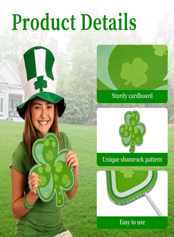 PhyLence 10 Pieces St. Patrick's Day Decorations Outdoor Yard Garden Porch Lawn Sign - 5 Assorted Shamrock Design 12.6 x 11 Inches Large Green Clover Signs with Stakes for Saint Patrick Irish Theme Party Favor - Image 3