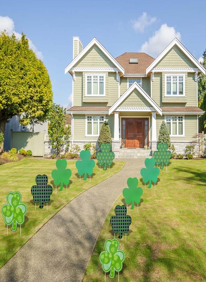 PhyLence 10 Pieces St. Patrick's Day Decorations Outdoor Yard Garden Porch Lawn Sign - 5 Assorted Shamrock Design 12.6 x 11 Inches Large Green Clover Signs with Stakes for Saint Patrick Irish Theme Party Favor - Image 4
