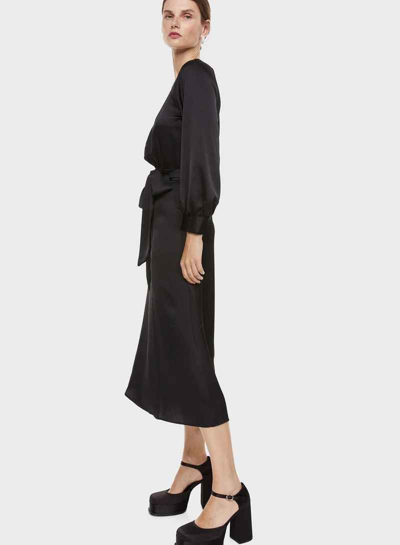 H&M Satin Tie-Waist Dress