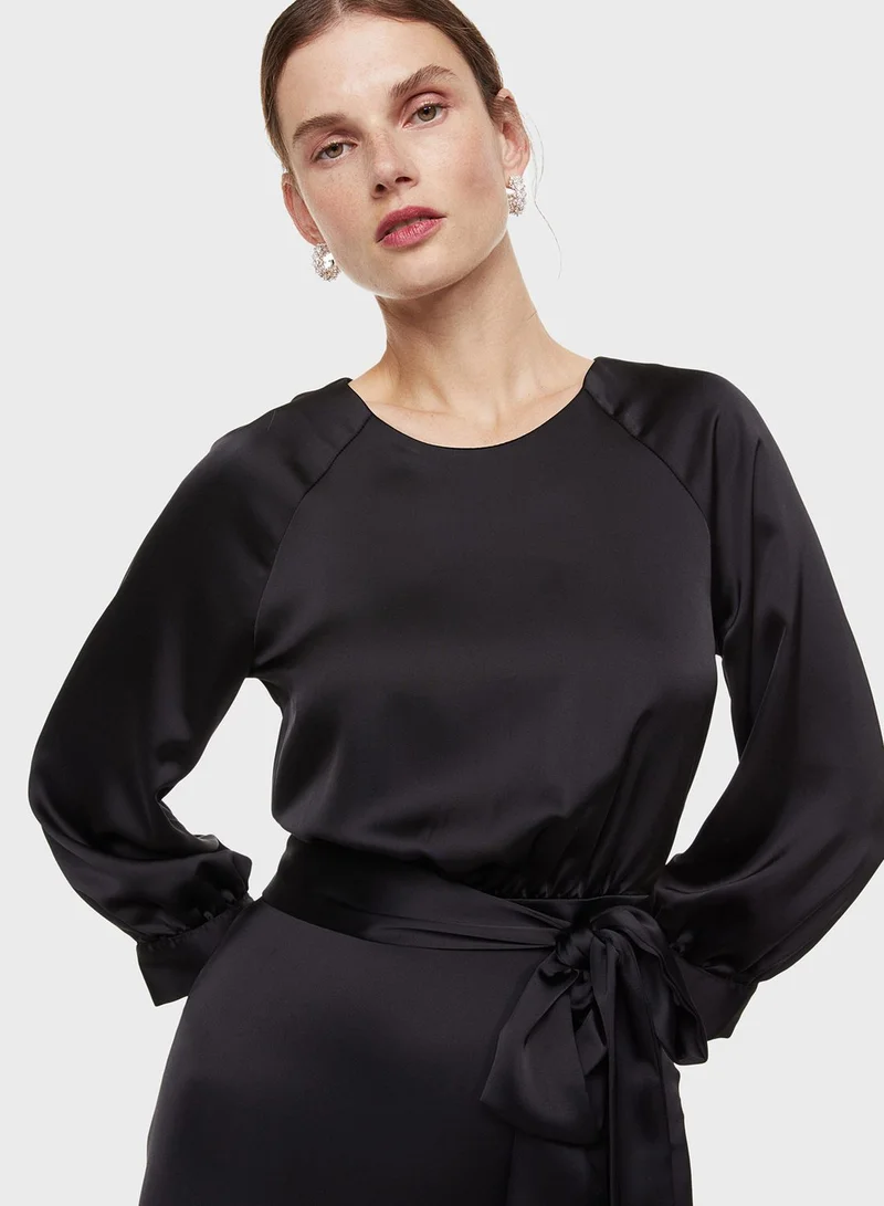 H&M Satin Tie-Waist Dress