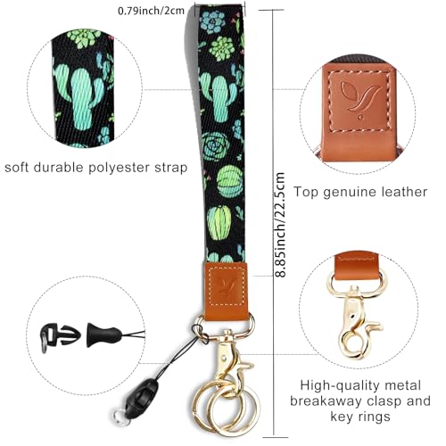 Yiflin Cute Wrist Lanyard for Keys, Keychain, Wallet, Id Holder, Cell Phone, Wristlet Lanyard Key Chain Holder（Black&Cactus） - Image 2