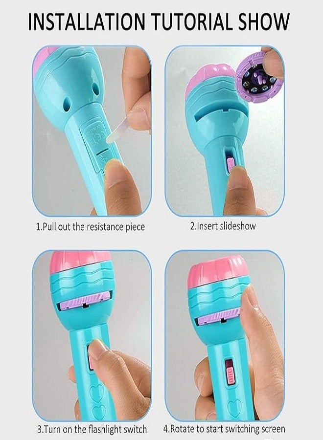 3 Sides 24 Patterns Flash Light Torch for Kids Projection Torch Story Education Learning Night Light Before Going to Bed (Blue) - Image 2