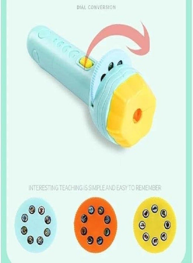 3 Sides 24 Patterns Flash Light Torch for Kids Projection Torch Story Education Learning Night Light Before Going to Bed (Blue) - Image 3
