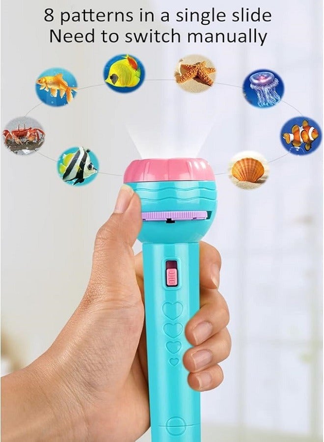 3 Sides 24 Patterns Flash Light Torch for Kids Projection Torch Story Education Learning Night Light Before Going to Bed (Blue) - Image 4