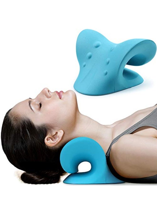 Neck and Shoulder Relaxer, Cervical Traction Device for TMJ Pain Relief and Cervical Spine Alignment, Chiropractic Pillow Neck Stretcher(Blue) - Image 1