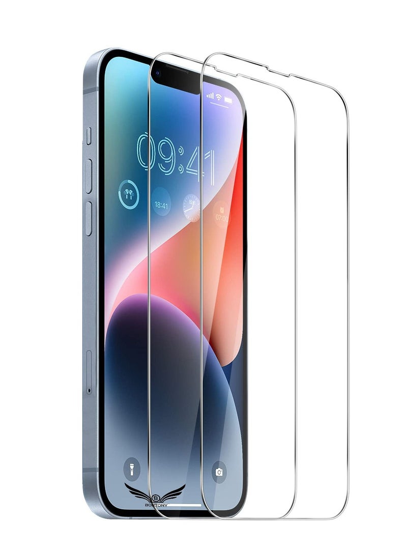 BORTONY Pack of 2 Screen Protector Compatible with 14/14 Pro/13/13 Pro 6.1" Tempered Glass 9H Hardness [HD Clear] [Anti-Scratch] [Bubble Free] For Apple iPhone 14/14 Pro/13/13 Pro - Image 1