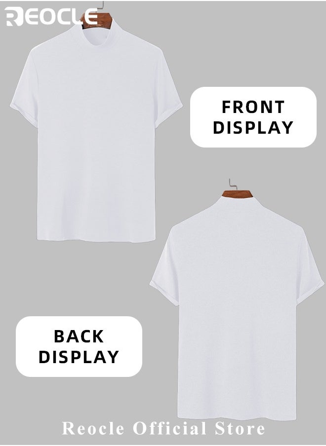 REOCLE - Men's T Shirt Short Sleeve Basic Turtleneck Slim Fit Undershirt Pullover Solid Tops Thin Lightweight Tees Sport Shirt - Image 1