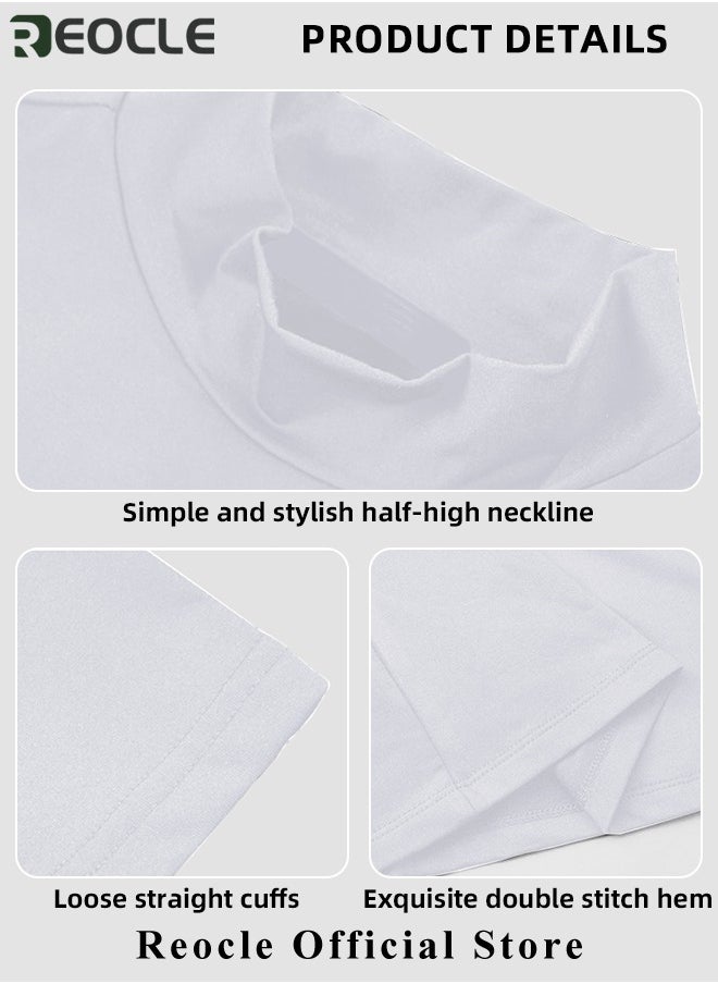 REOCLE - Men's T Shirt Short Sleeve Basic Turtleneck Slim Fit Undershirt Pullover Solid Tops Thin Lightweight Tees Sport Shirt - Image 1