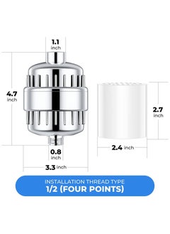 MileMelo Professional 15 Stage Shower Filter Water Softener,Universal Replaceable Shower Head Water Purifier Hard Water Filter with 2 Filter Cartridges to Remove Chlorine for Kitchen, Bathroom  - Image 2