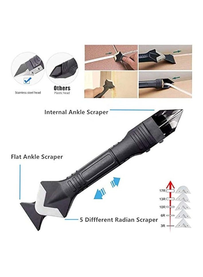 بروماس 15 قطعة مجموعة أدوات السد النهائية، 3 في 1 من الفولاذ المقاوم للصدأ أدوات السد مانع التسرب ومزيل الجص مكشطة أدوات السد السيليكون فوهة قضيب للمطبخ الحمام نافذة بالوعة المشتركة - Image 2