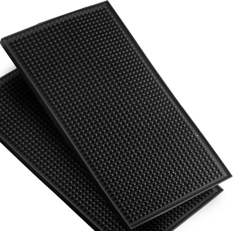 Opfiue حصيرة بار صغيرة 6" × 12"، حصيرة قهوة صغيرة سوداء من PVC، حصائر انسكاب لبارتندر الكوكتيل (2 قطعة) - Image 1