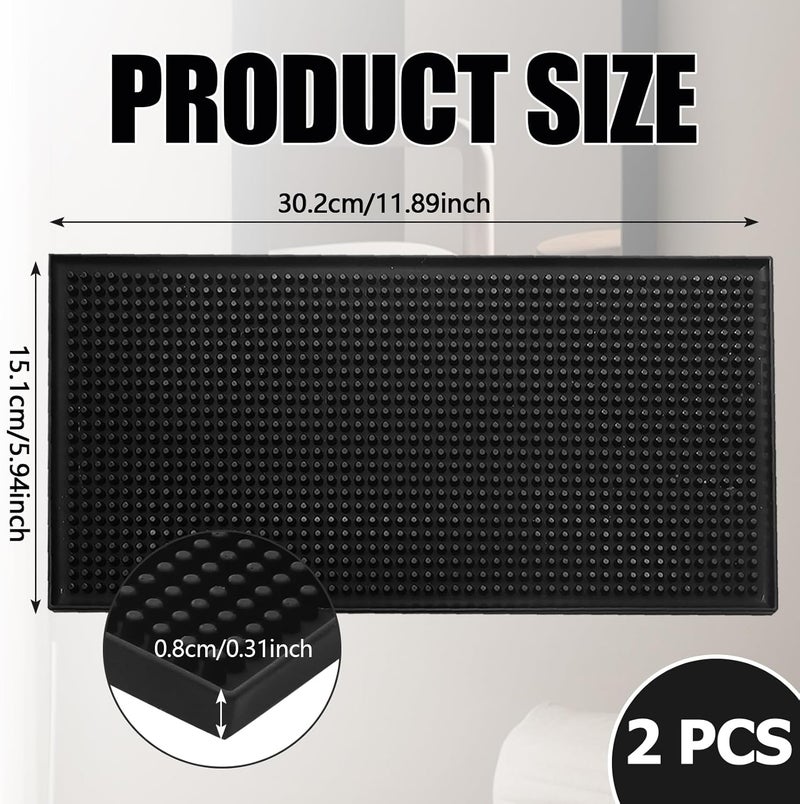 Opfiue حصيرة بار صغيرة 6" × 12"، حصيرة قهوة صغيرة سوداء من PVC، حصائر انسكاب لبارتندر الكوكتيل (2 قطعة) - Image 3