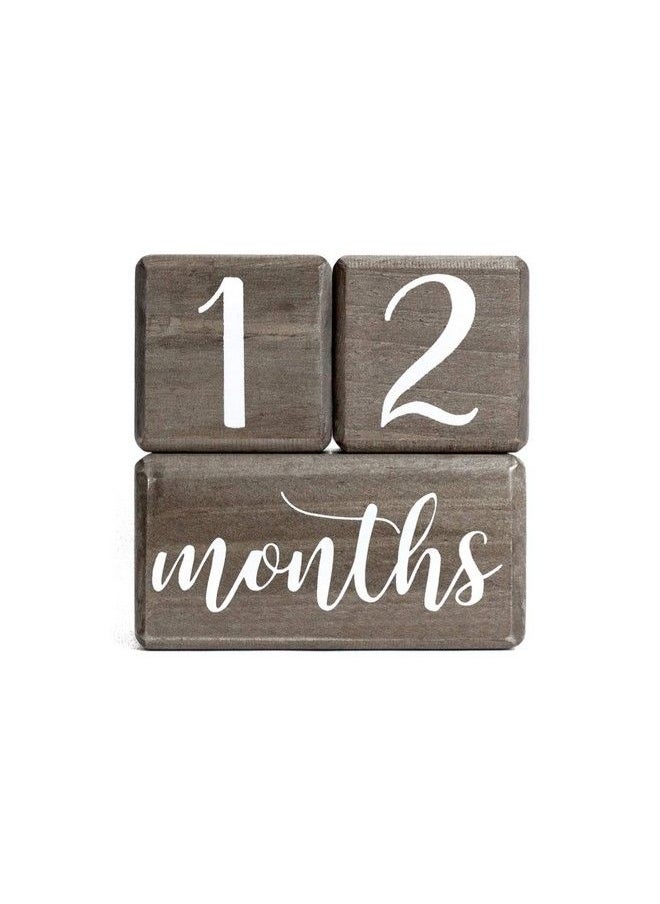 LovelySprouts Premium Solid Wood Baby Milestone Age Blocks + Gift Box ; Gray Stained Natural Pine ; Weeks Months Years Grade Newborn Photo Props ; Perfect Pregnancy Gift And Keepsake Month Photos  - Image 1
