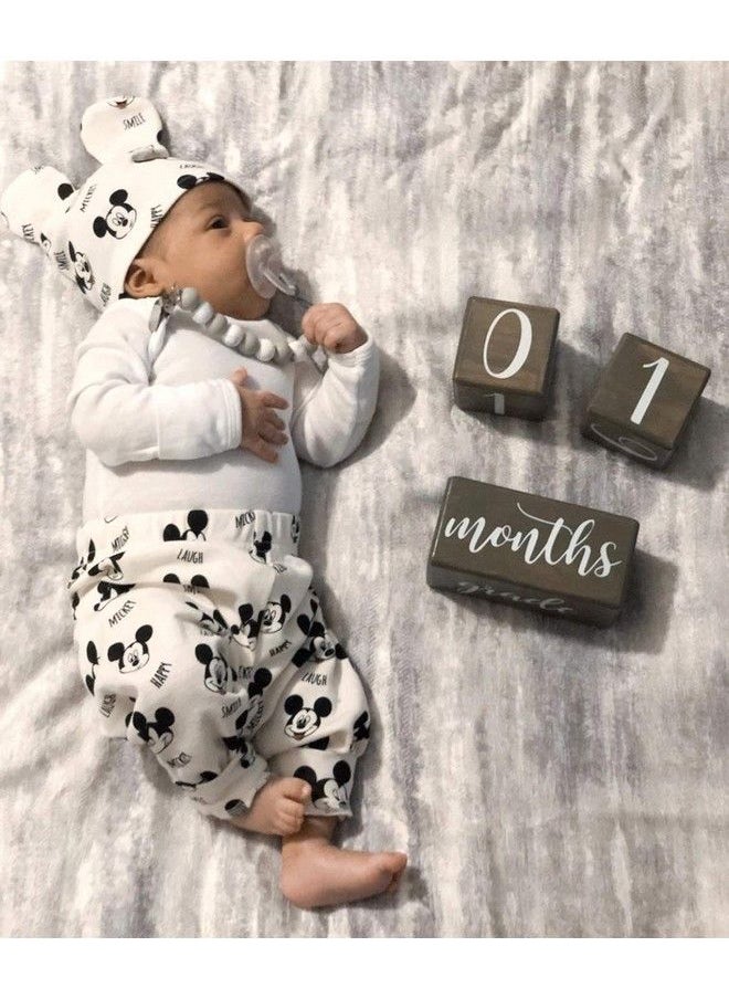 LovelySprouts - Premium Solid Wood Baby Milestone Age Blocks + Gift Box ; Gray Stained Natural Pine ; Weeks Months Years Grade Newborn Photo Props ; Perfect Pregnancy Gift And Keepsake Month Photos - Image 1
