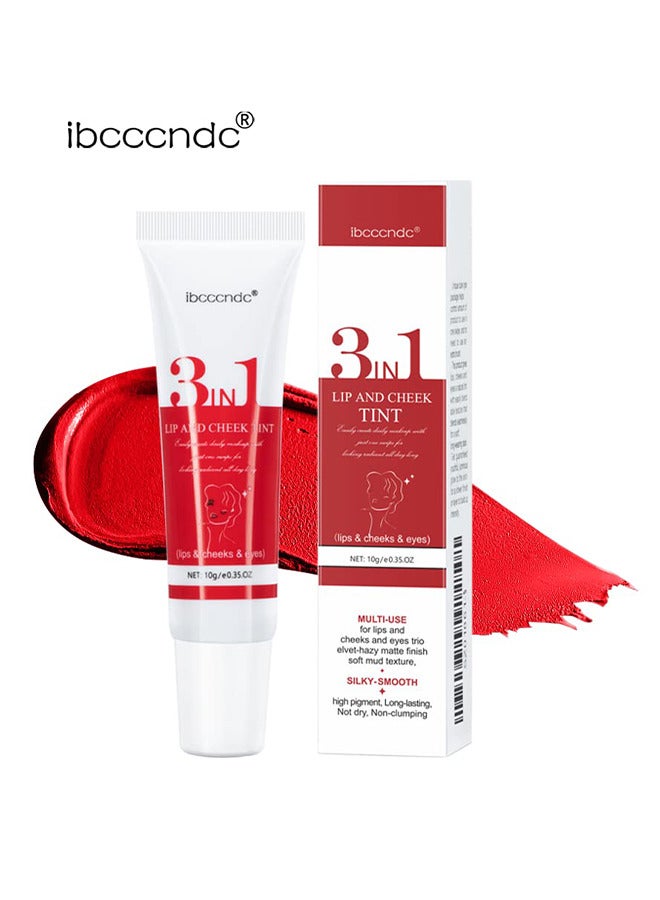 ibcccndc 3 IN 1 Lip Mud Velvet Lip Tint Lip Gloss Multi-use Lip and Cheek Tint Liquid Blush and Paint Tint for Lips, Cheeks & Eyelids Pink Eyeshadow - Image 1