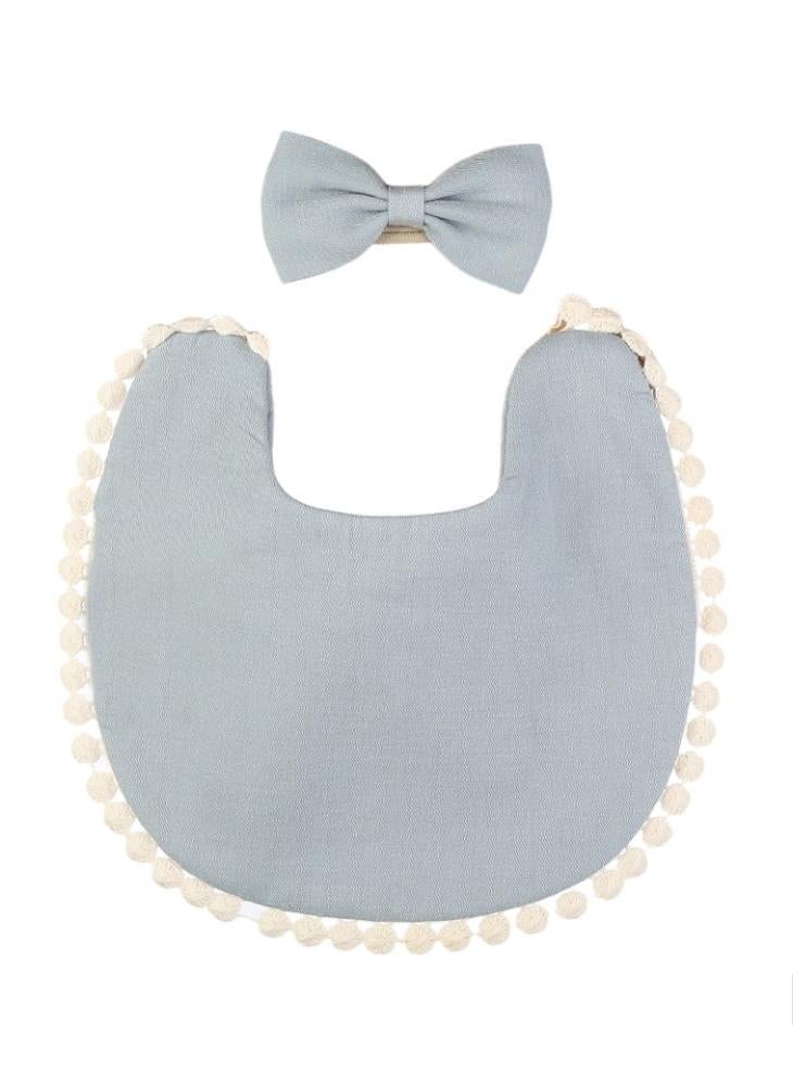 Bambimici Stealla Small Ribbon Headband And Baby Bib For Infants & Babies Blue Grey - Image 1