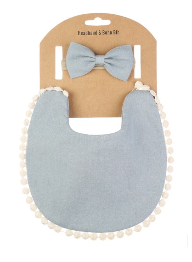 Bambimici Stealla Small Ribbon Headband And Baby Bib For Infants & Babies Blue Grey - Image 2