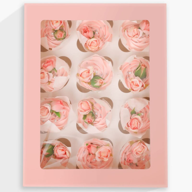 Bakepacker 12 Cupcake Containers 10-Packs Pink Cupcake Box Cupcakes Carrier, 12 Cupcake Boxes with Window 13"x10"x3.5"ï¼ˆAuto-pop upï¼‰ - Image 2