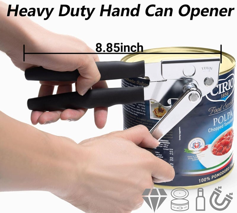 RICKUNCL Commercial Can Opener, Hand Crank Can Opener with Magnet, Comfortable Extra-long Handles, Oversized Knob, Professional Ergonomic & Easy for Big Cans - Image 2