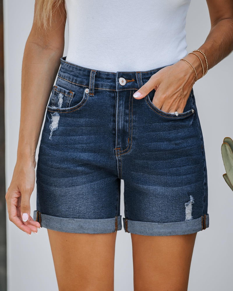 LookbookStore Woman Short High Waisted Jean Shorts Plus Size Denim Shorts for Women Stretchy High Waist Cut Off for Summer Darkness Blue XX-Large - Image 2