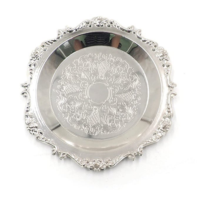 2 PCS VINTAGE METAL CARVED DECORATIVE SERVING TRAY DISPALY ORGANIZER FOR TABLEWARE JEWELRY COSMETIC TRINKETS CANDLE TOWEL SILVER