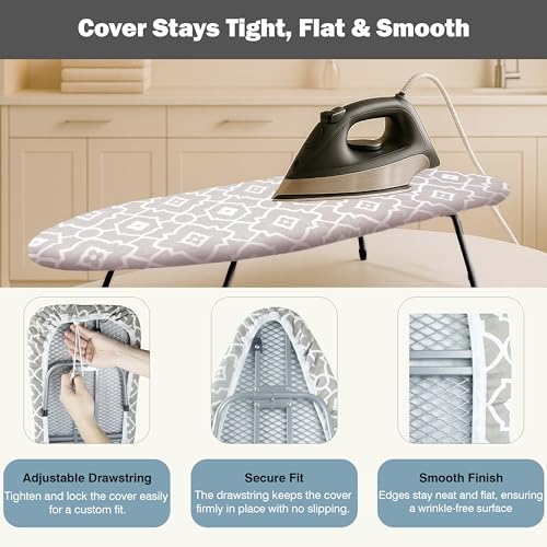 UniSimp Small Ironing Board Cover and Pad 12.5"x30" Small Iron Board Cover with Padding, Tabletop Mini Ironing Board Cover and Pad Small Size, Cotton Canvas,Heat Resistant, Drawstring Geometric - Image 4