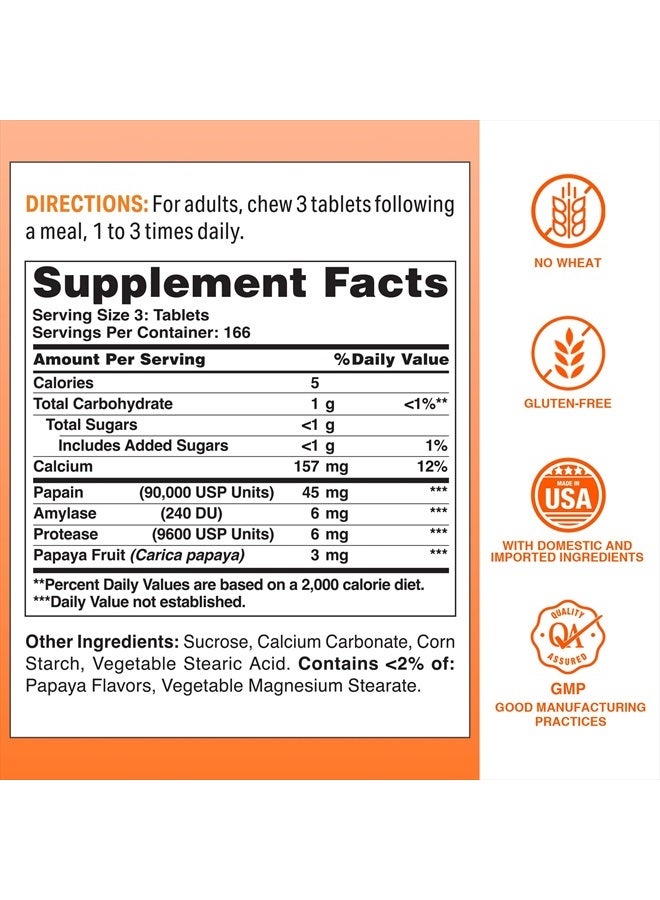 VITAMIN WORLD Papaya Enzymes Chewable Tablets - Papain, Amylase & Protease for Digestion & Nutrient Absorption, Papaya Flavor, Gluten Free, 500 Count  - Image 2