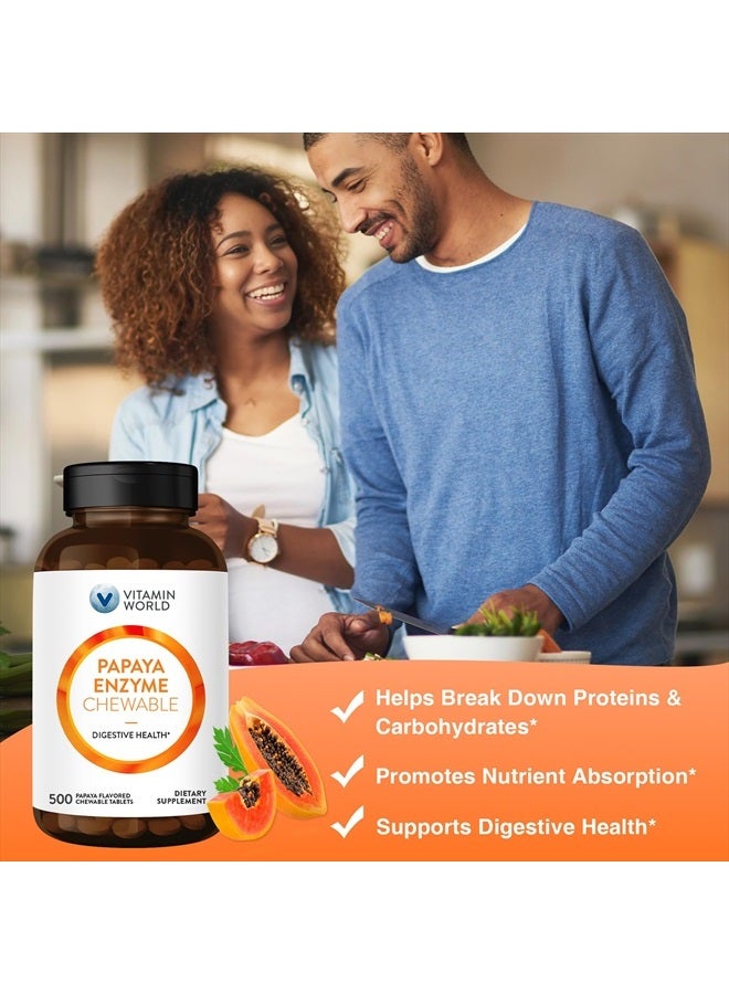VITAMIN WORLD Papaya Enzymes Chewable Tablets - Papain, Amylase & Protease for Digestion & Nutrient Absorption, Papaya Flavor, Gluten Free, 500 Count  - Image 4