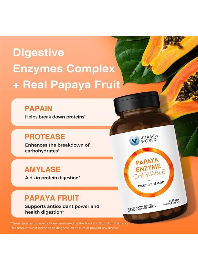 VITAMIN WORLD Papaya Enzymes Chewable Tablets - Papain, Amylase & Protease for Digestion & Nutrient Absorption, Papaya Flavor, Gluten Free, 500 Count  - Image 3