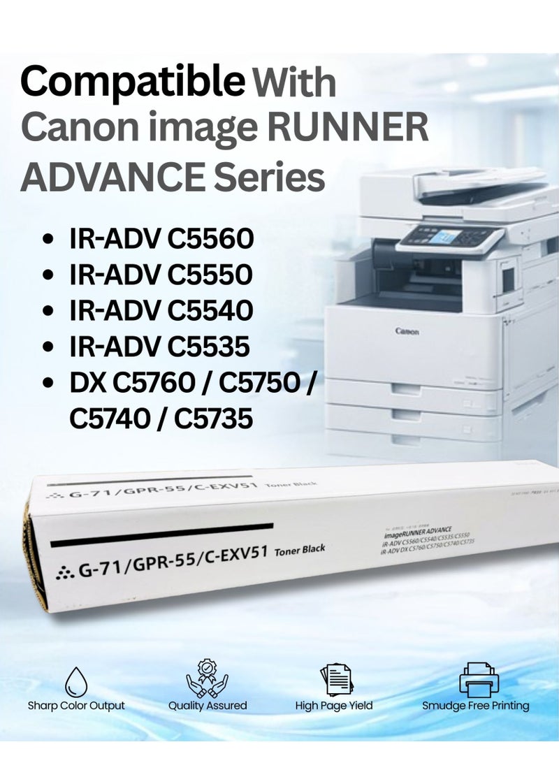 خرطوشة حبر أسود متوافقة G-71 / GPR-55 / C-EXV51 لطابعات Canon imageRUNNER ADVANCE – تونر ناسخ عالي الإنتاجية - Image 2