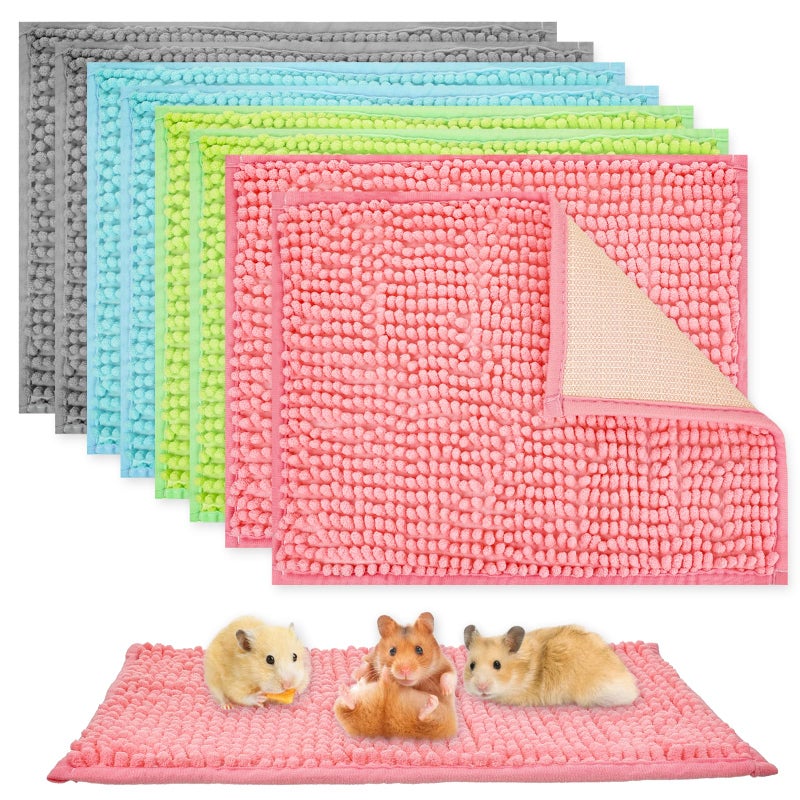Agolctry 8 Pcs Guinea Pig Liner Washable Rabbit Cage Liner 16x12 Inch Guinea Pig Fleece Mats Reusable Bedding Pee Pads for Small Animals, Bunny (Gray, Green, Pink, Blue) - Image 1