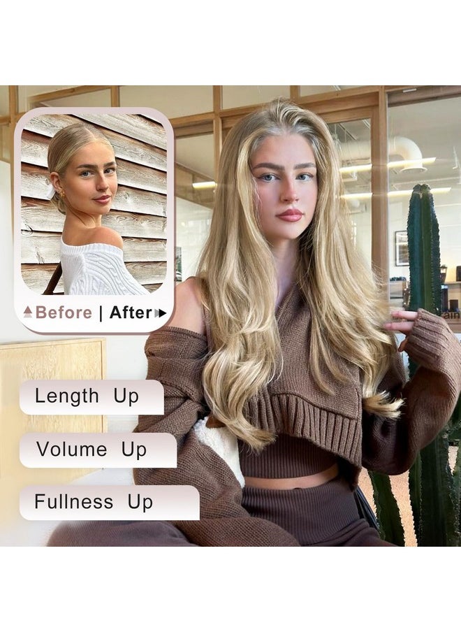 ALXNAN - ALXNAN Clip in Hair Extensions, Dirty Blonde Mixed Bleach Blonde Hair Extensions Thick Long Stright Layered Hair Extensions 20 Inch Invisible Lace Weft Hair Extensions for Women - Image 1
