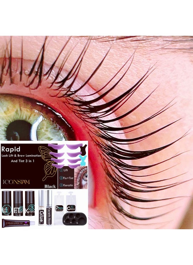 ICONSIAM - Lash Lift Brow Lamination 2 In 1, Rapid Eyelash And Eyebrow Lifting Kit, Diy Perming Lashes At Home Or Salon Usage Be Eye Voluminous For 6 Weeks About 10 Applications (Black Lash Lift&Brow Lamination) - Image 1