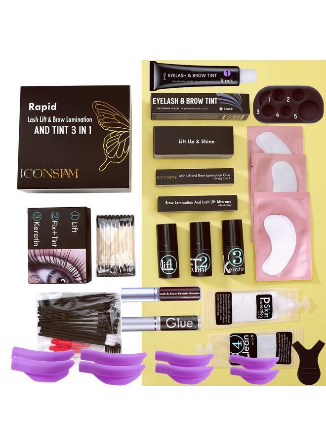 ICONSIAM - Lash Lift Brow Lamination 2 In 1, Rapid Eyelash And Eyebrow Lifting Kit, Diy Perming Lashes At Home Or Salon Usage Be Eye Voluminous For 6 Weeks About 10 Applications (Black Lash Lift&Brow Lamination) - Image 1